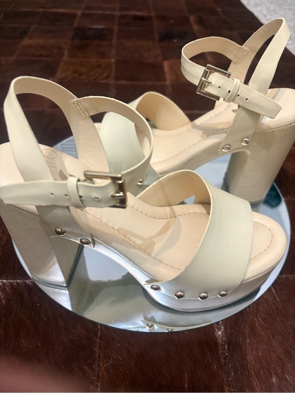 SARTO By Franco Sarto Ivory Platform Block Heel Sandals